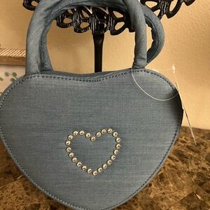 Heart-Shaped Blue Bag with Rhinestone Heart